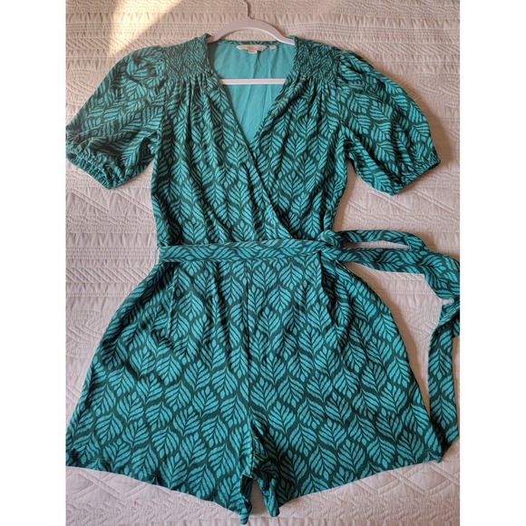 Boden Ruby Jersey Romper in Palm Leaf Patterned Jumpsuit Tie Waist Pockets US 2R - Picture 4 of 15